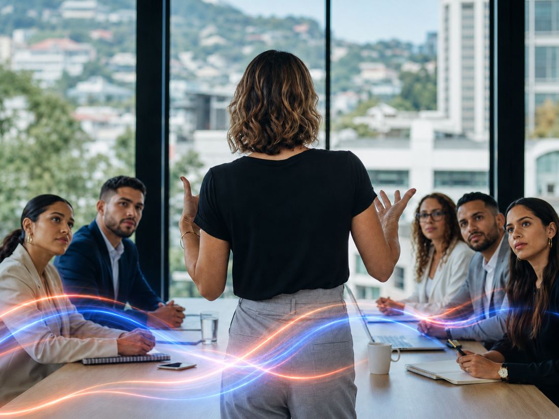 Leader presenting to a team in a boardroom